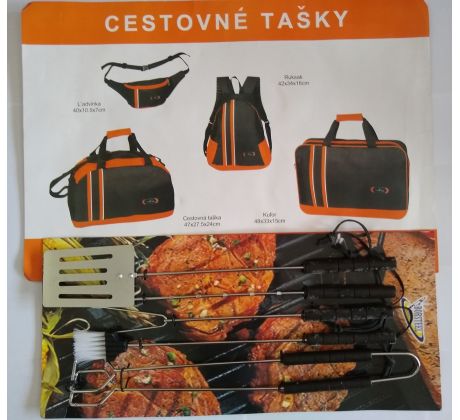 Sada cestovných tašiek+ZADARMO náradie na grilovanie (oranžovo-čierna)