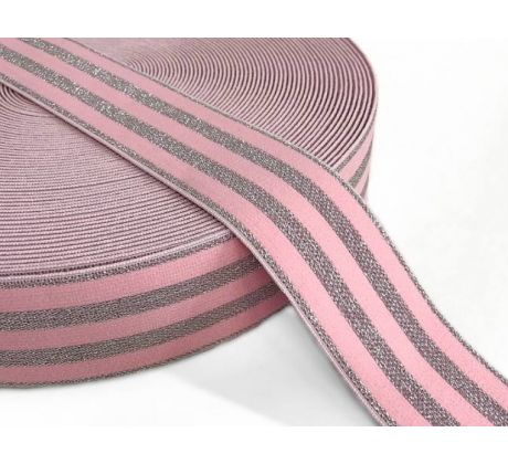 GUMA HLADKÁ 4 CM LUREX Strieborno - ružová (SILVER PINK)