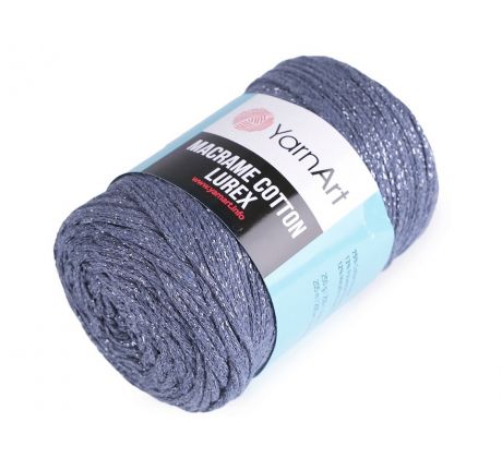 Pletacia priadza Macrame Cotton lurex 250 g modrá jeans strieborná