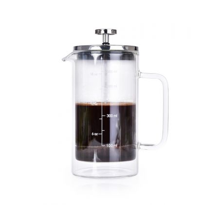 600 ml dvoustěnná termo konvice na kávu a čaj, FRENCH PRESS DOUBLE-GLASS