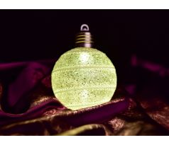 8 cm svíticí LED koule s bílým lemováním a třpytivým finišem
