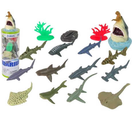 Súprava figúrok žralokov a morských živočíchov 12ks s príslušenstvom v tube