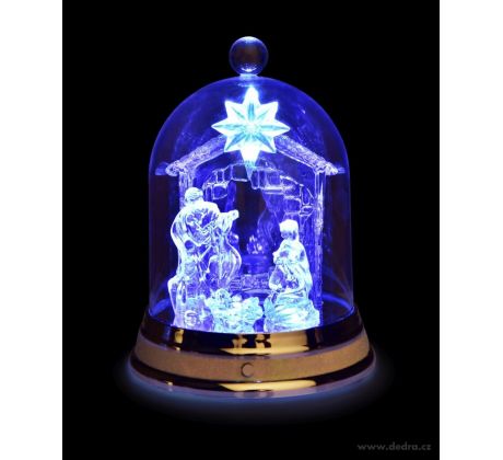 21 cm hrající a svítící LED betlém uvnitř průhledného šturcu