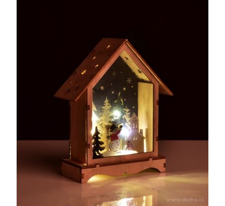 16 cm svítící LED domek uvnitř s lesním zátiším