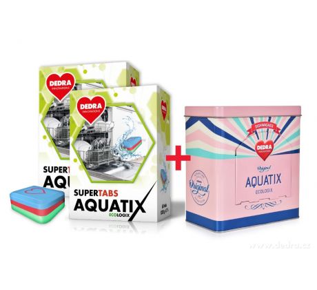 120 ks EKO multifunkční tablety do myčky SUPERTABS AQUATIX® ECOLOGIX + kovová růžová RETRO dóza ZDARMA
