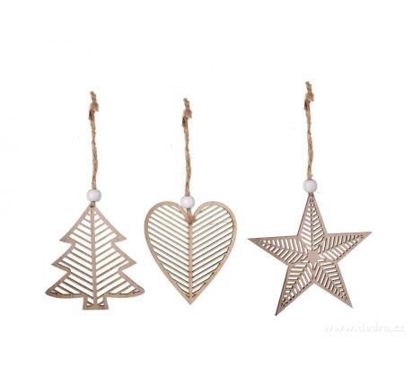 TŘI SYMBOLY VÁNOC | sada dřevěných ozdob | 3 ks