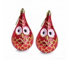 VYKULENÉ SOVIČKY | sada vánočních ozdob ve tvaru kapky | červená | 2 ks × 12 cm