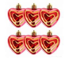 LESKLÁ SRDÍČKA S TŘPYTKAMI | sada vánočních ozdob | červená | 6 ks × 5 cm