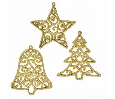 ZLATÉ KRAJKOVÉ OZDOBY | sada vánočních závěsných dekorací | 3 ks × 9,5 cm