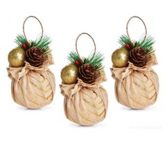 KOULE V REŽNÉM KABÁTKU | sada vánočních ozdob s přízdobou | 3 ks × 6 cm