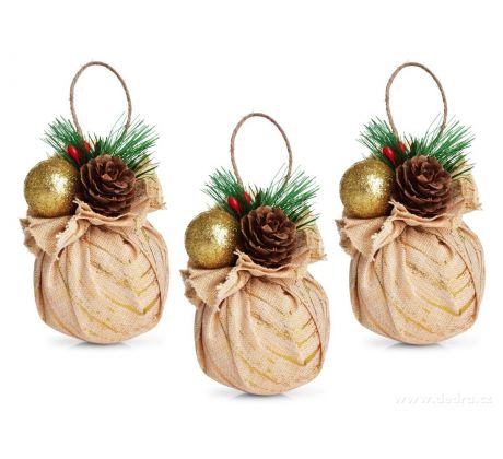 KOULE V REŽNÉM KABÁTKU | sada vánočních ozdob s přízdobou | 3 ks × 6 cm