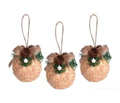 XL PŘÍRODNÍ KOULE S JUTOVOU MAŠLÍ | sada vánočních ozdob s přízdobou | 3 ks × 8 cm