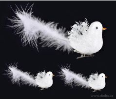 ANDĚLŠTÍ POSLÍČCI | dekorační ptáčci s pírky a kovovou klipsou | sada 3 ks | 15 cm