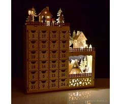 ADVENTNÍ LED KALENDÁŘ | velký dřevěný s vesnicí | 24 šuplíčků na dárky | výška 43 cm