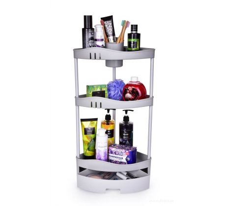 62 cm třípatrová rohová police/regál do koupelny