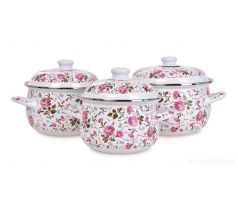 RUSTICAL | 6dílná sada smaltovaných silnostěnných hrnců s poklicemi | květinový motiv