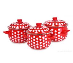 RUSTICAL | 6dílná sada smaltovaných silnostěnných hrnců s poklicemi | červené s puntíky