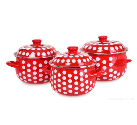 RUSTICAL | 6dílná sada smaltovaných silnostěnných hrnců s poklicemi | červené s puntíky