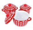RUSTICAL | 6dílná sada smaltovaných silnostěnných hrnců s poklicemi | červené s puntíky