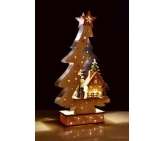 ZIMNÍ CHALOUPKA VE STROMKU | dřevěná LED dekorace se sněhulákem | výška 40 cm