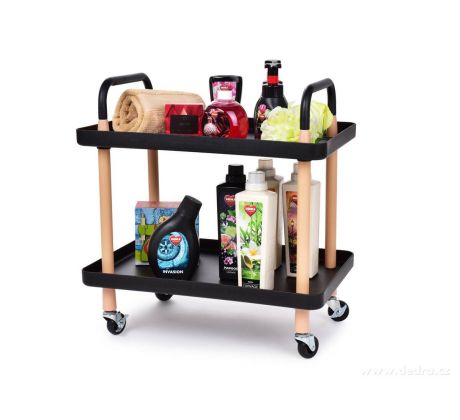 TROLLEY | pojízdný vozík 2patrový | multifunkční regál na kolečkách | černý