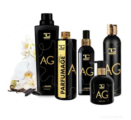 Velká 5dílná sada AG by AGATA | aviváž, parfumage, osvěžovač textilií, tekuté mýdlo, sprchový gel