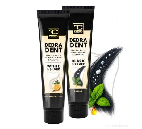 SADA 1+1 | remineralizační & antibakteriální zubní pasty WHITE & SILVER + BLACK & SILVER | DEDRA DENT | 100 g × 2