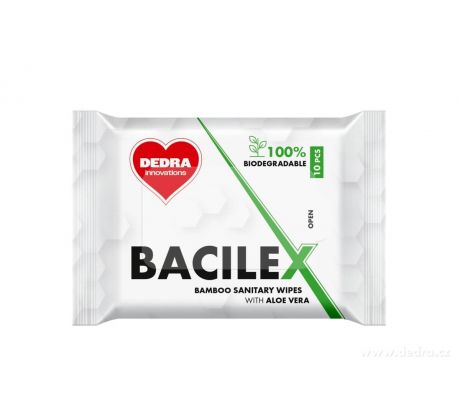 Hygienické vlhčené ubrousky z bambusu s Aloe Vera | BACILEX® | 10 ks