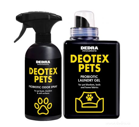DEOTEX PETS | Praktický set pro domov plný mazlíčků | pohlcovač pachů & speciální tekutý prací prostředek s probiotiky | 500 ml + 525 ml
