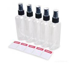 LABSET + SPRAY | 5 ks vzorkových lahviček s rozprašovačem a štítky | 100 ml | na vzorky parfémů, kosmetiky & čisticích prostředků