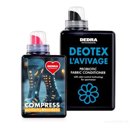 Sada | COMPRESS & DEOTEX® L’AVIVAGE | Prací gel na kompresní punčochy, bandáže & ortézy + probiotický kondicionér | 500 ml + 1000 ml