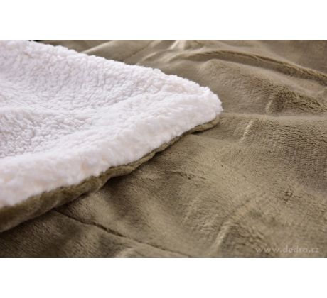 LAGOON DREAM | dvouvrstvá luxusní přikrývka 150 × 200 cm | LAGOON VELVET & hebká imitace beránka | khaki