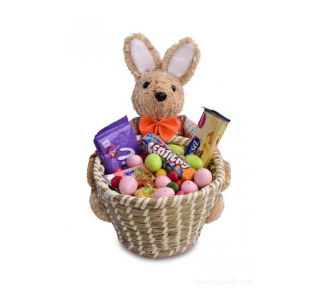 26 cm ošatka s postavičkou zajíce, z přírodní slámy