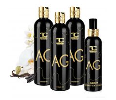 4dílná sada AG by AGATA | 3 × exkluzivní šetrný sprchový gel s glycerinem & Aloe vera + 1 × osvěžovač textilií