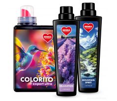 Sada KOMPLEXNÍ PRANÍ | Prací gel na barevné prádlo s ochranou barev COLORITO EXPERT ULTRA + L'AVIVAGE avivážní kondicionér RELAXATION & MOUNTAIN SPIRIT | 28 praní